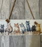 Hanging Slate Plaque. Cats.