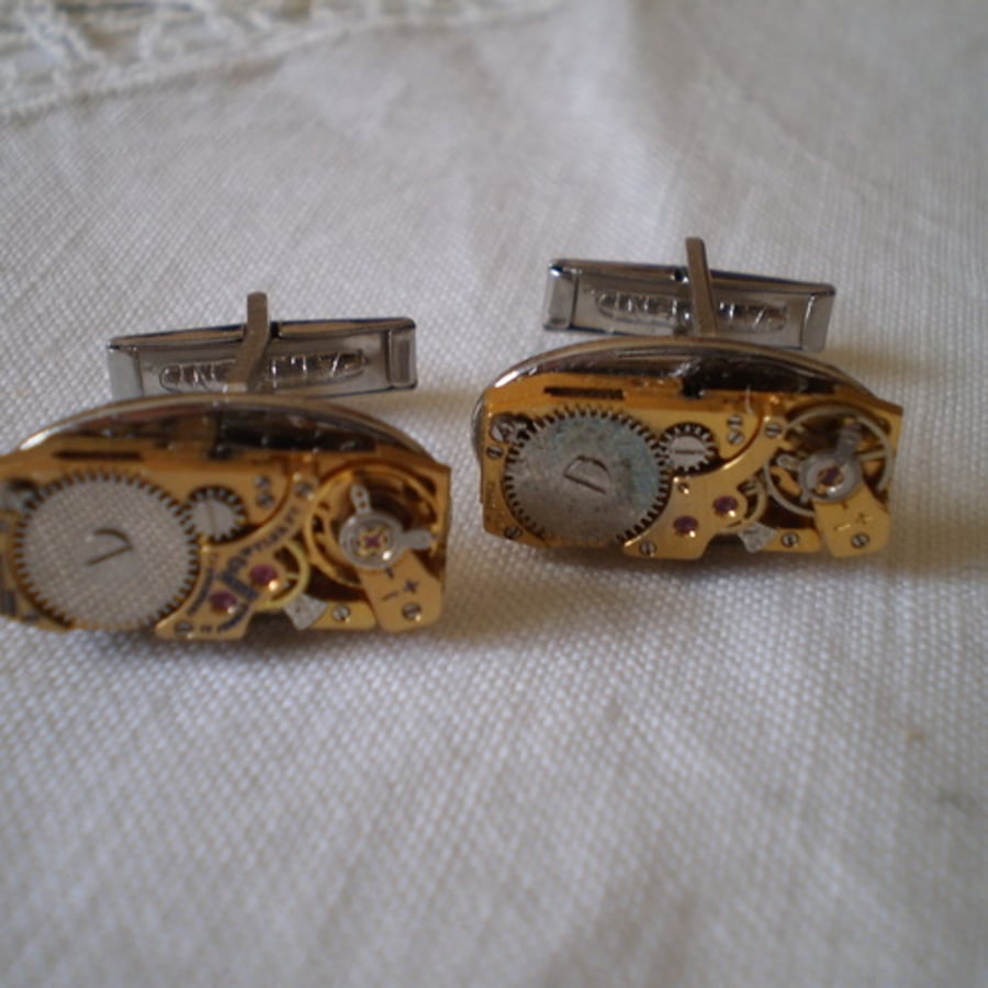 Golden Steampunk Watch Movement Cufflinks.
