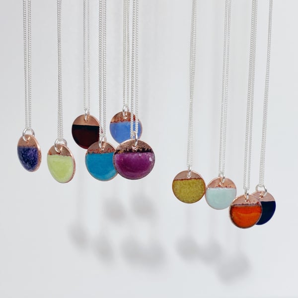 Copper Enamel Geometric Disc Necklace