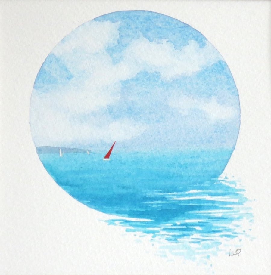 Seconds Sunday sale Red Sail II watercolour vignette an original painting 