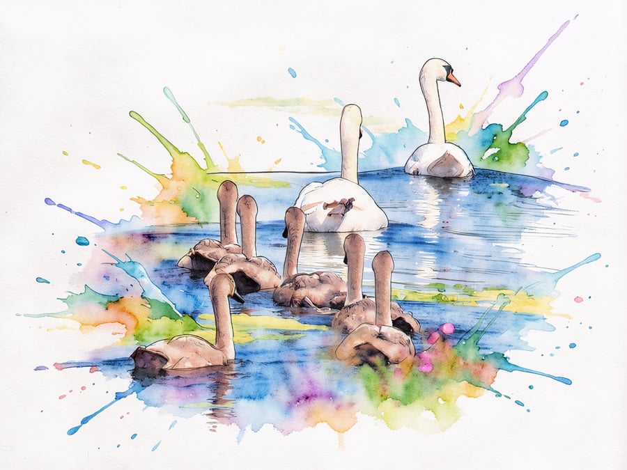 Swan & Cygnets Norfolk Greeting Card A5