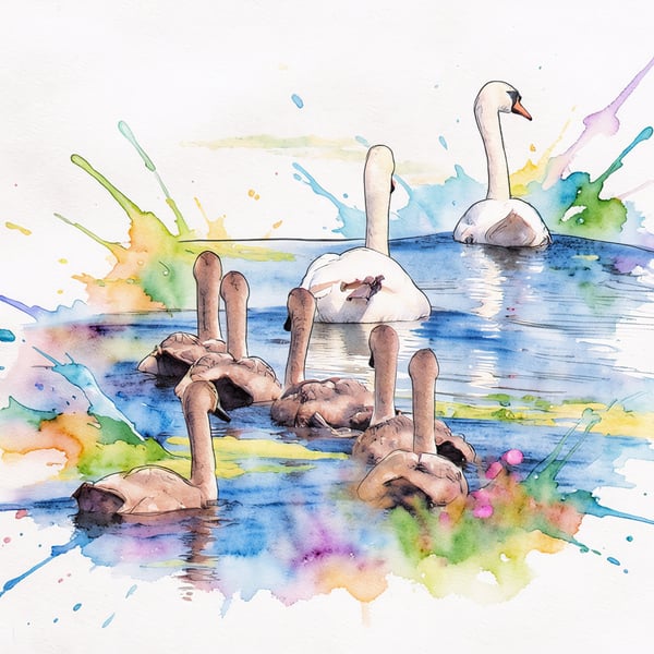 Swan & Cygnets Norfolk Greeting Card A5