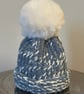 Handmade Blue & White Hat with Pom Pom 