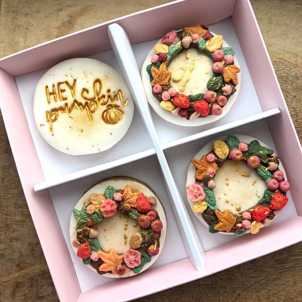 Hand-Iced Autumn Wreath Biscuits, Personalised Fall Gift Box, Edible Autumn Gift