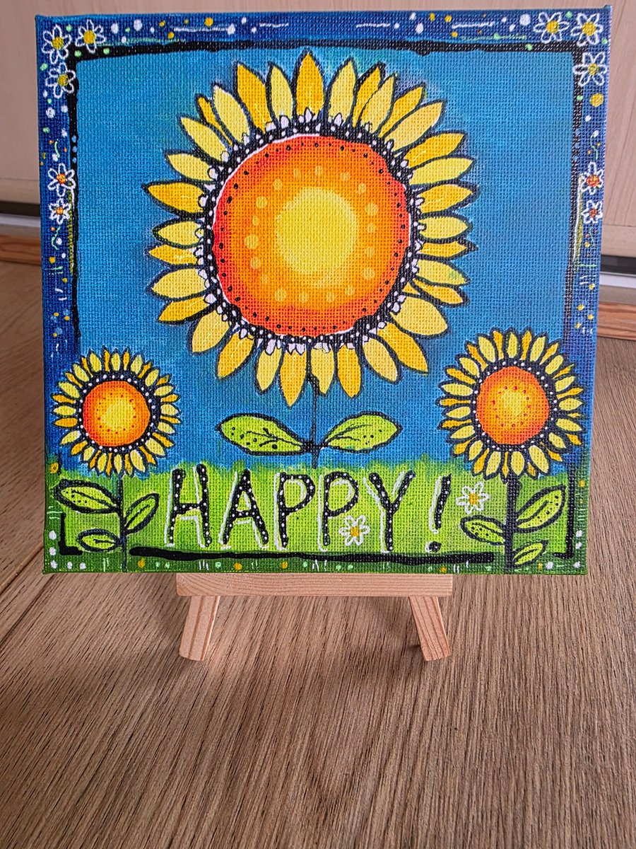Happy! Original acrylic painting on a mini canvas