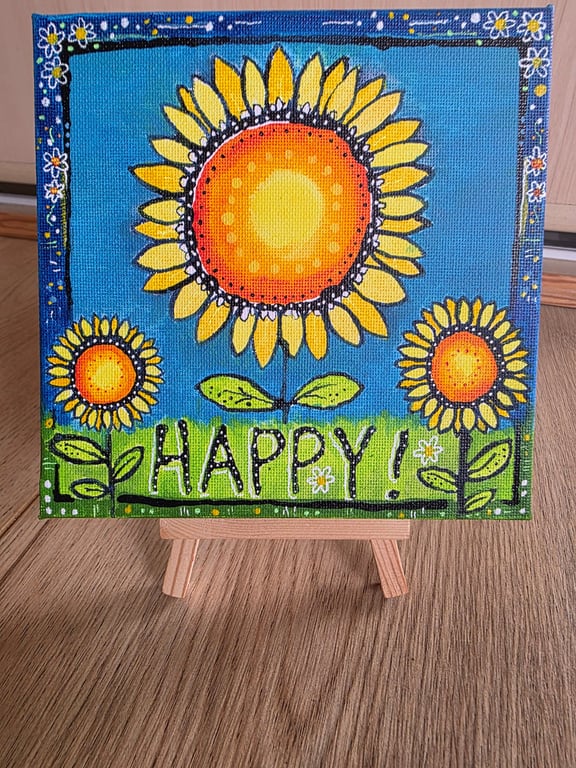Happy! Original acrylic painting on a mini canvas