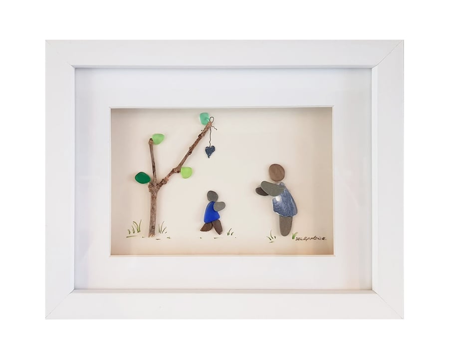 Run To Mum - Pebble Picture - Framed Unique Handmade Art