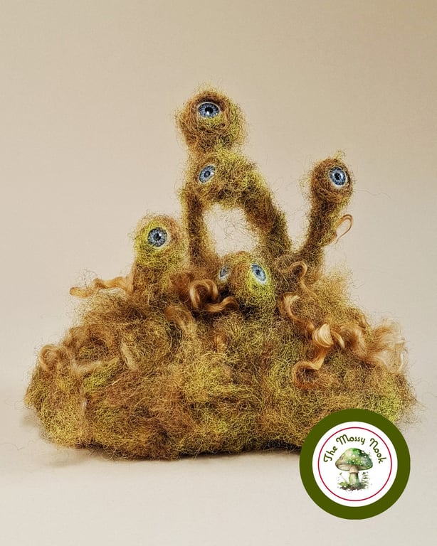 Needle Felted Moss Monster No.2. Handcrafted Forest Guardian, Fantasy Sculpture.