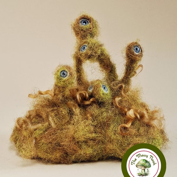 Needle Felted Moss Monster No.2. Handcrafted Forest Guardian, Fantasy Sculpture.