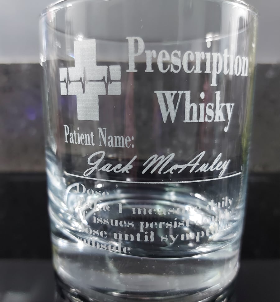 Laser Engraved Prescription Whisky Tumbler or Brandy Glass