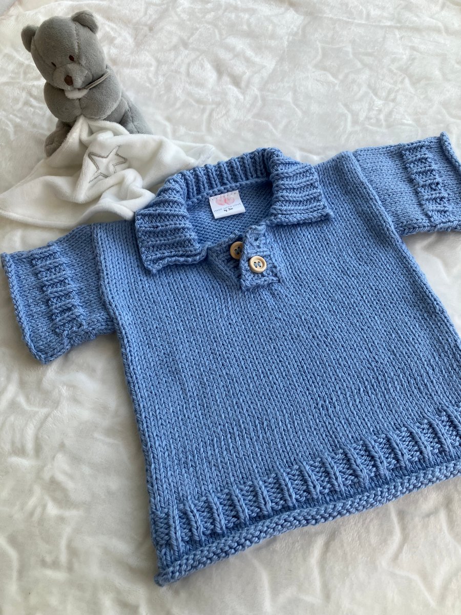 Hand knitted ‘Freddie’ Baby Boy’s Short-sleeved Jumper (0-3 months)