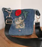 Handmade Parisian Clockwork Upcycled Denim Crossbody Bag