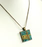 Felted square pendant - turquoise and mustard - Image 2