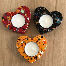 SPLATTER CERAMIC HEART TEALIGHT HOLDER