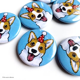 Corgi with Tongue Out - 38mm Round Fridge Magnet