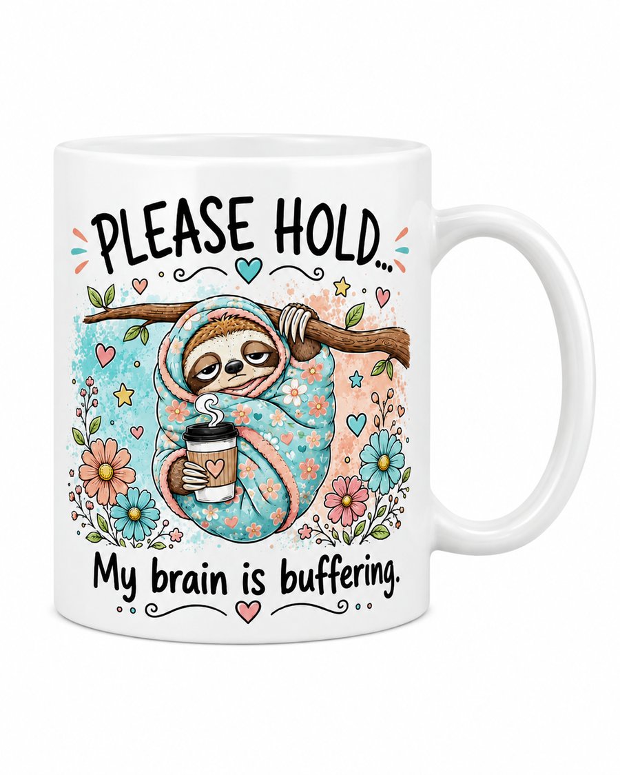 Please Hold… My Brain Is Buffering – Funny Sloth 11oz Mug
