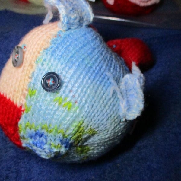 Peach Red Blue Rainbow Midi Fish with Grey Blue Eyes Knitted By KM