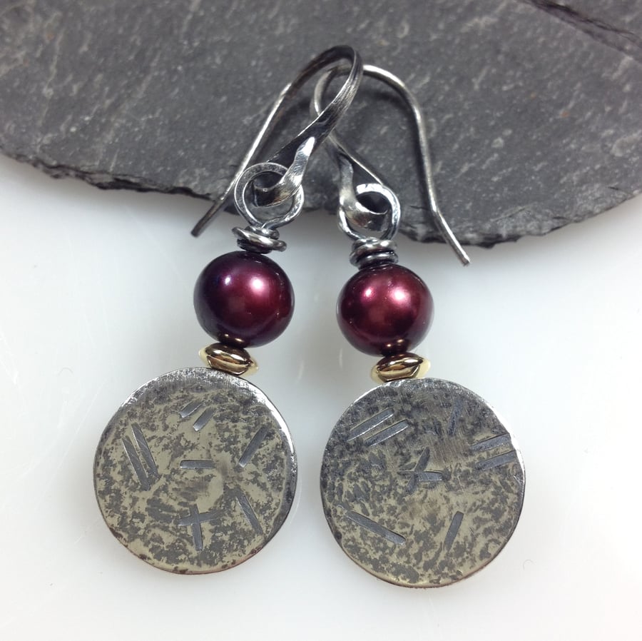  pearl silver and 18ct gold earrings claret