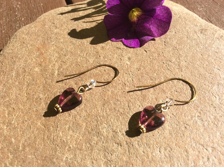 Purple Heart Crystal Earrings 