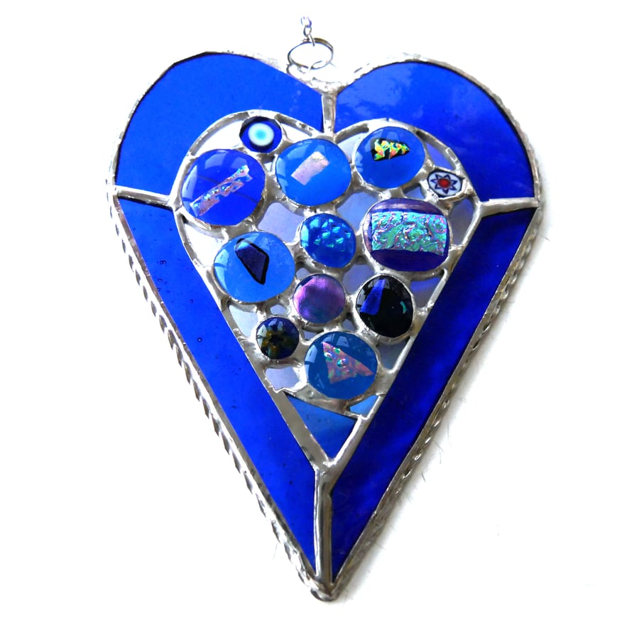 Heart Suncatcher Stained Glass Blue  Abstract 025 Nugget Handmade Gift