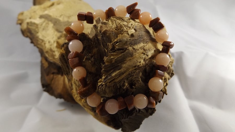 Pale Brown quartzite bead with sandstone stretch bracelet