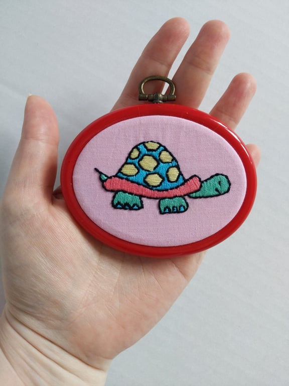 Tiny Tortoise Embroidery Hoop Art 