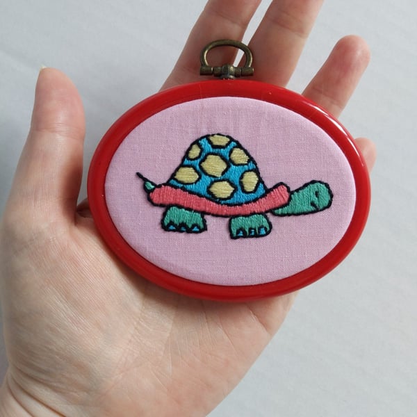 Tiny Tortoise Embroidery Hoop Art 