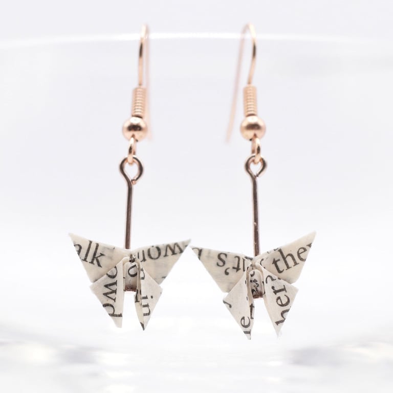Book Page Origami Butterfly Earrings. Literary gift. First anniversary.Bookworm 