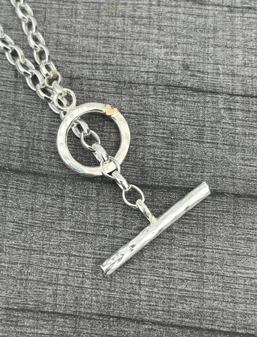 Silver fob necklace, gold heart fob necklace, gift for her, toggle necklace, 