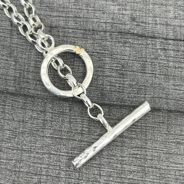 Silver fob necklace, gold heart fob necklace, gift for her, toggle necklace, 