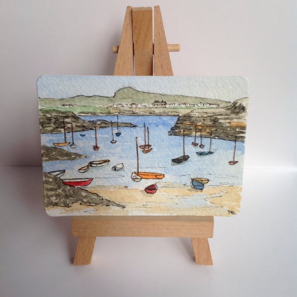 ACEO Original 'Porth Diana, Anglesey' watercolour and ink