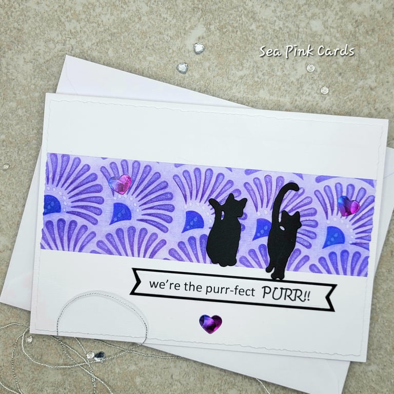 Cat silhouette card - anniversary card,  black cats, cat lover, art deco