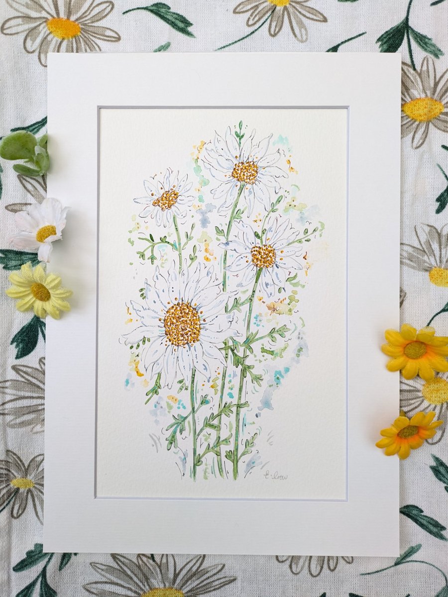 Daisy hand-painted original watercolour painting (not a print)