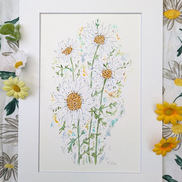 Daisy hand-painted original watercolour painting (not a print)