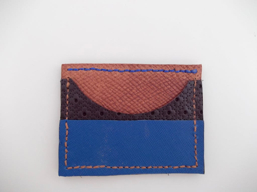 Unisex Leather Three Slot Cardholder Handstitched Shades of Brown Royal Blue 