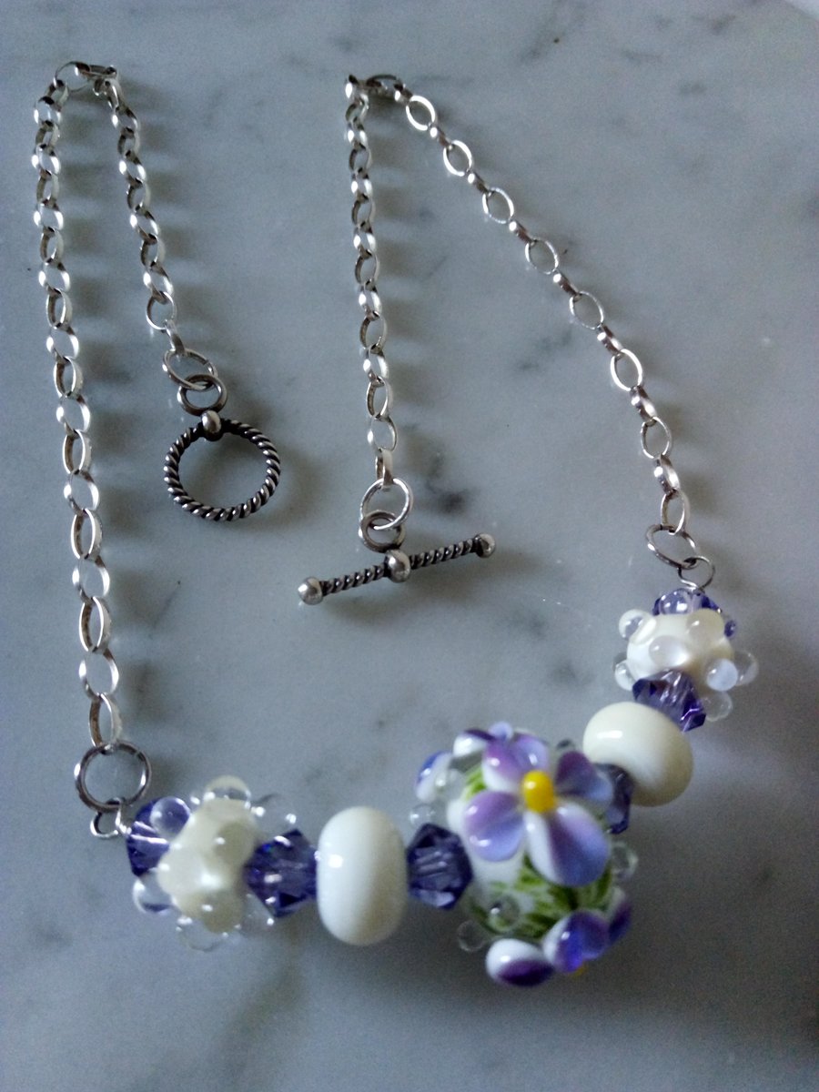  SALE - HALF PRICE -  SPRING FLOWERS LAMPWORK NECKLACE - - FREE UK POSTAGE