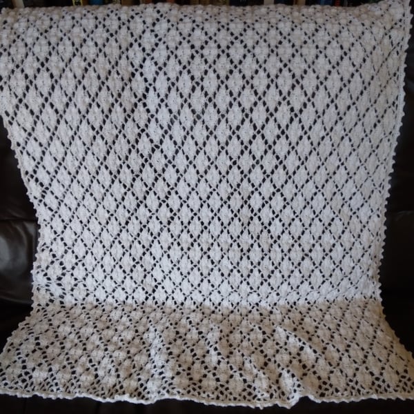 Baby Blanket or Shawl, white,crochet.
