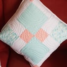 Quilted Cushion in Teal, Peach and White