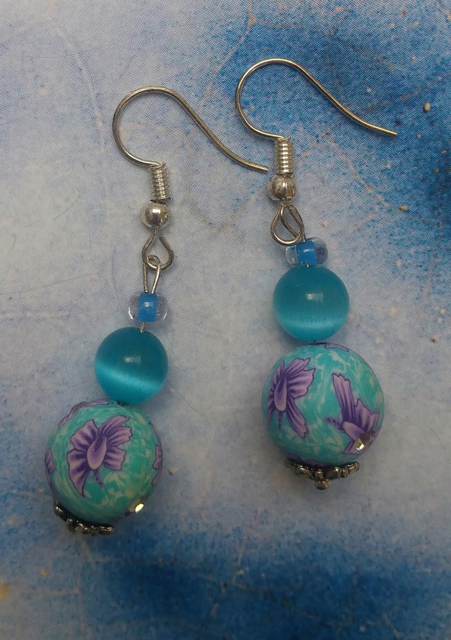 Beautiful Blue Dangling Beaded Earrings
