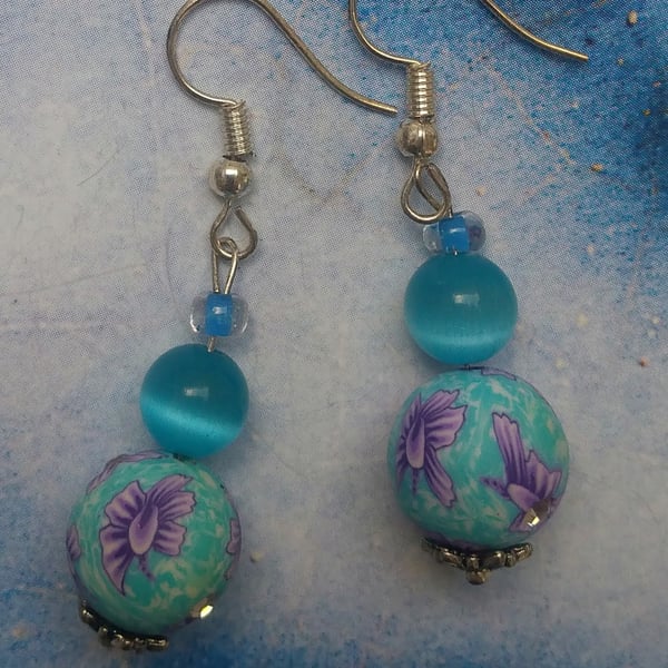 Beautiful Blue Dangling Beaded Earrings