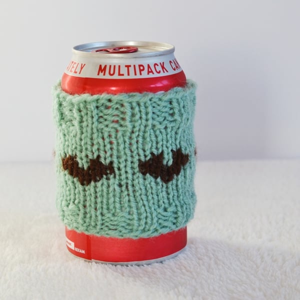 Teal and Brown Love Heart  Cosy Can Warmer  Holder  