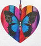 Decoupaged Wooden Hanging Heart 15cm (6") Blue Butterfly design