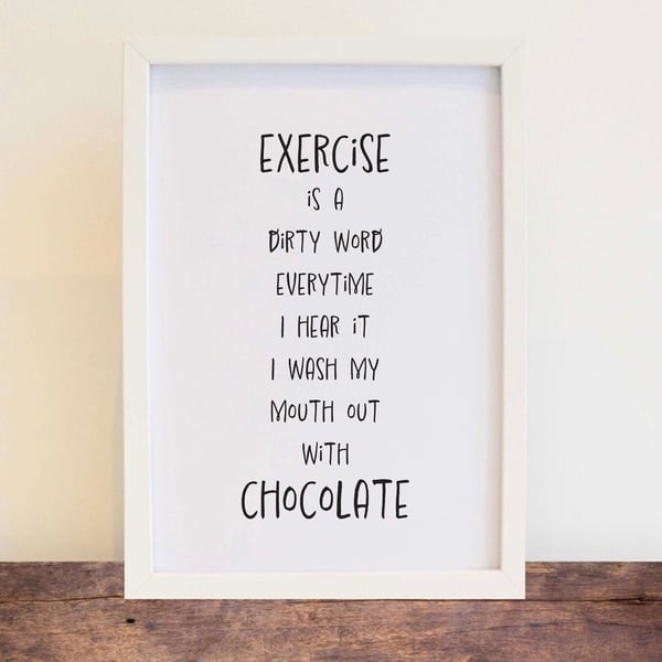 Exercise and Chocolate Print - Wall Art, Home Decor, Minimalist. Free delivery