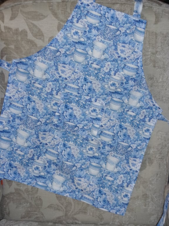 Childs Apron with Blue and White Teacups and Saucers