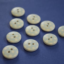 15mm Wooden Spotty Buttons Baby Blue With White Dots 10pk Spot Dot (SSP9)