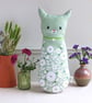 Green Cat Cushion - Colourful Fabric Cat - Decorative Animal Cushion - Cat Gift