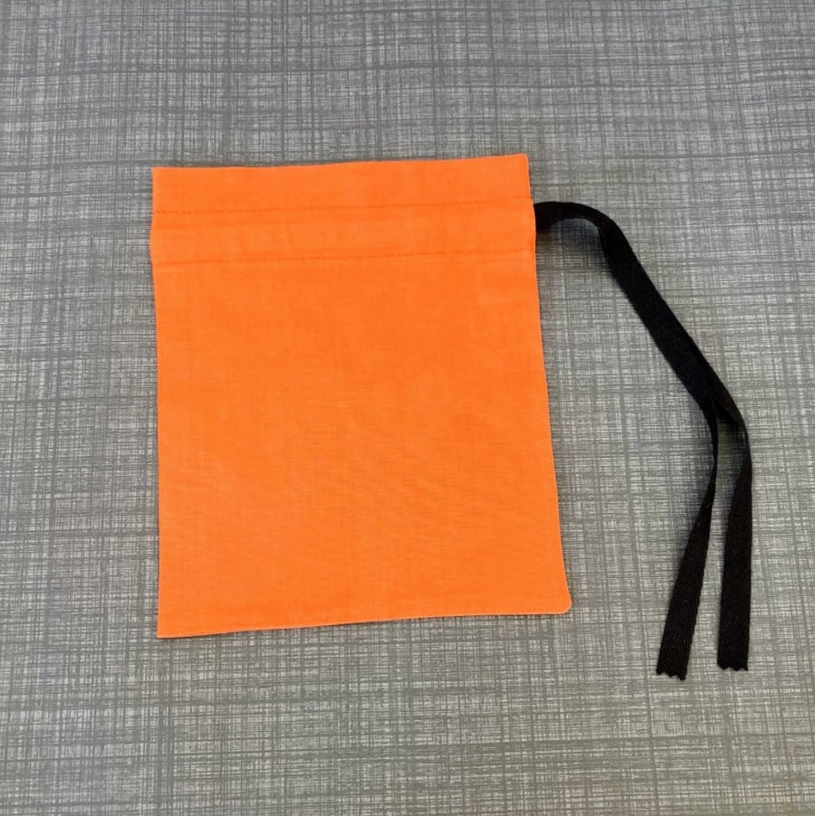 Orange Cotton Fabric Drawstring Gift Bag: Small Present Wrap.