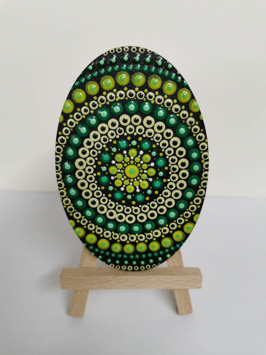 Hand painted shades of green mandala decorative piece