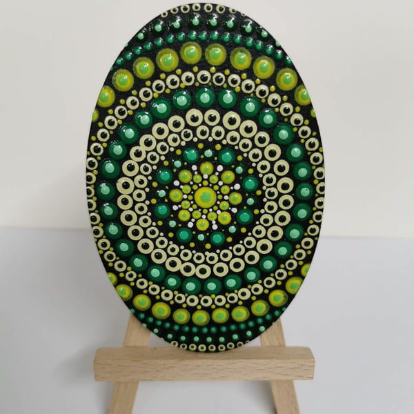 Hand painted shades of green mandala decorative piece