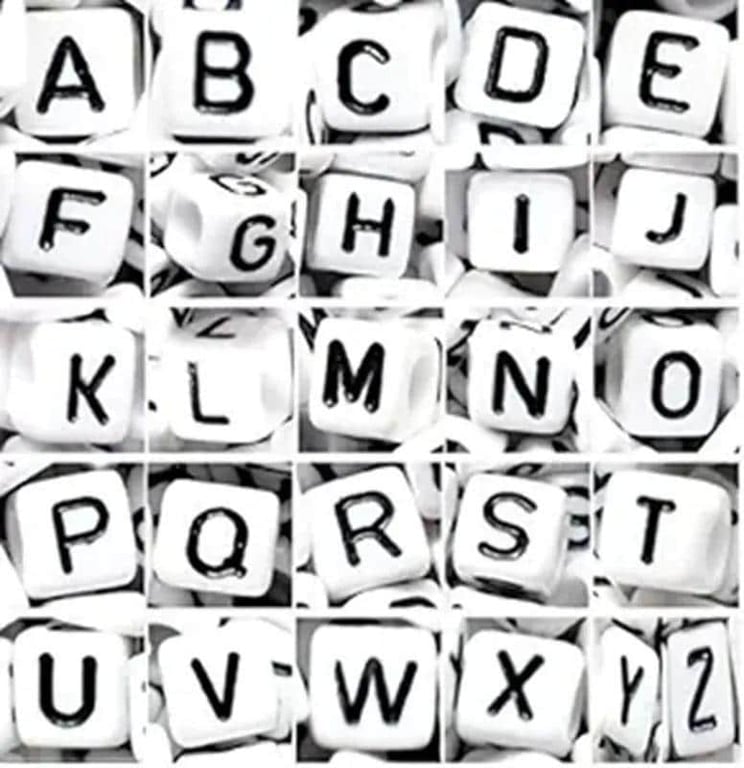 6mm White Cube Acrylic Alphabet Beads, individual single A-Z & mixed letters